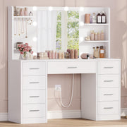 9-Drawer Vanity Desk with Lighted Mirror