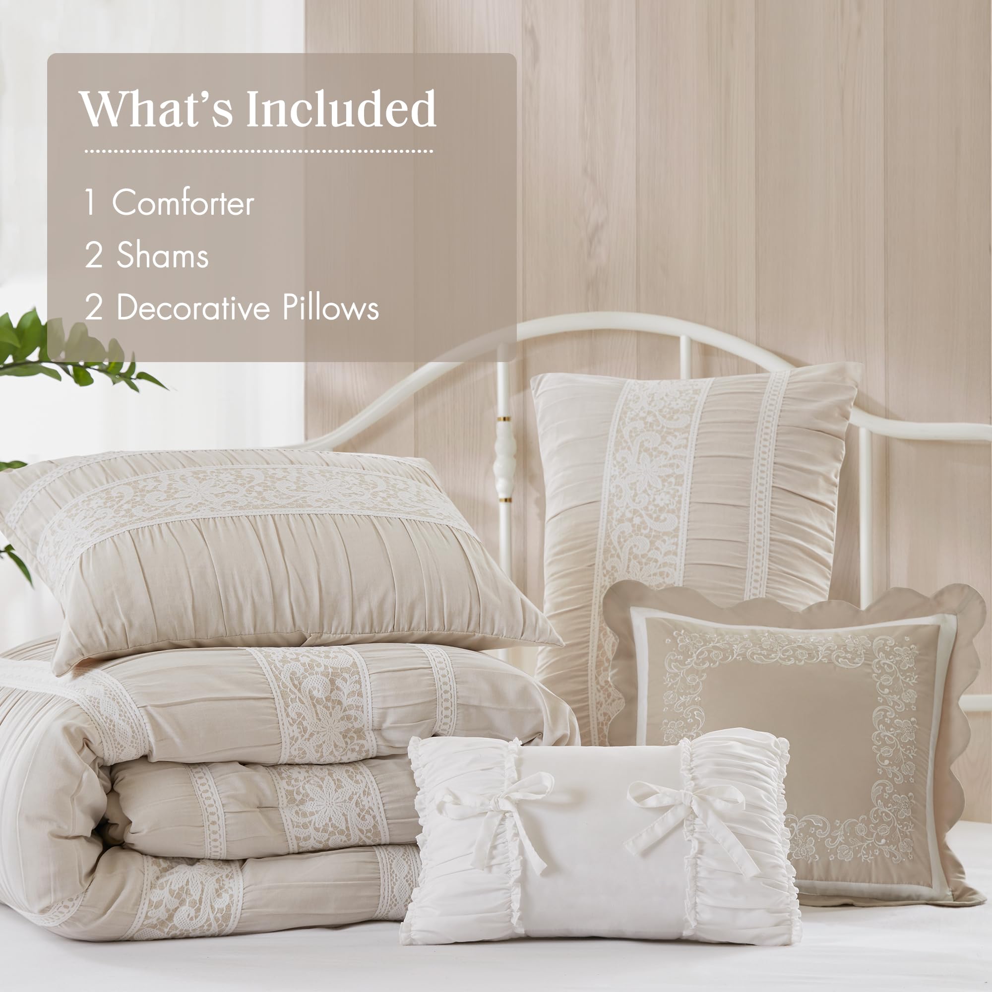 Shabby Chic 5-Piece Comforter Set with Ruching & Lace Trim