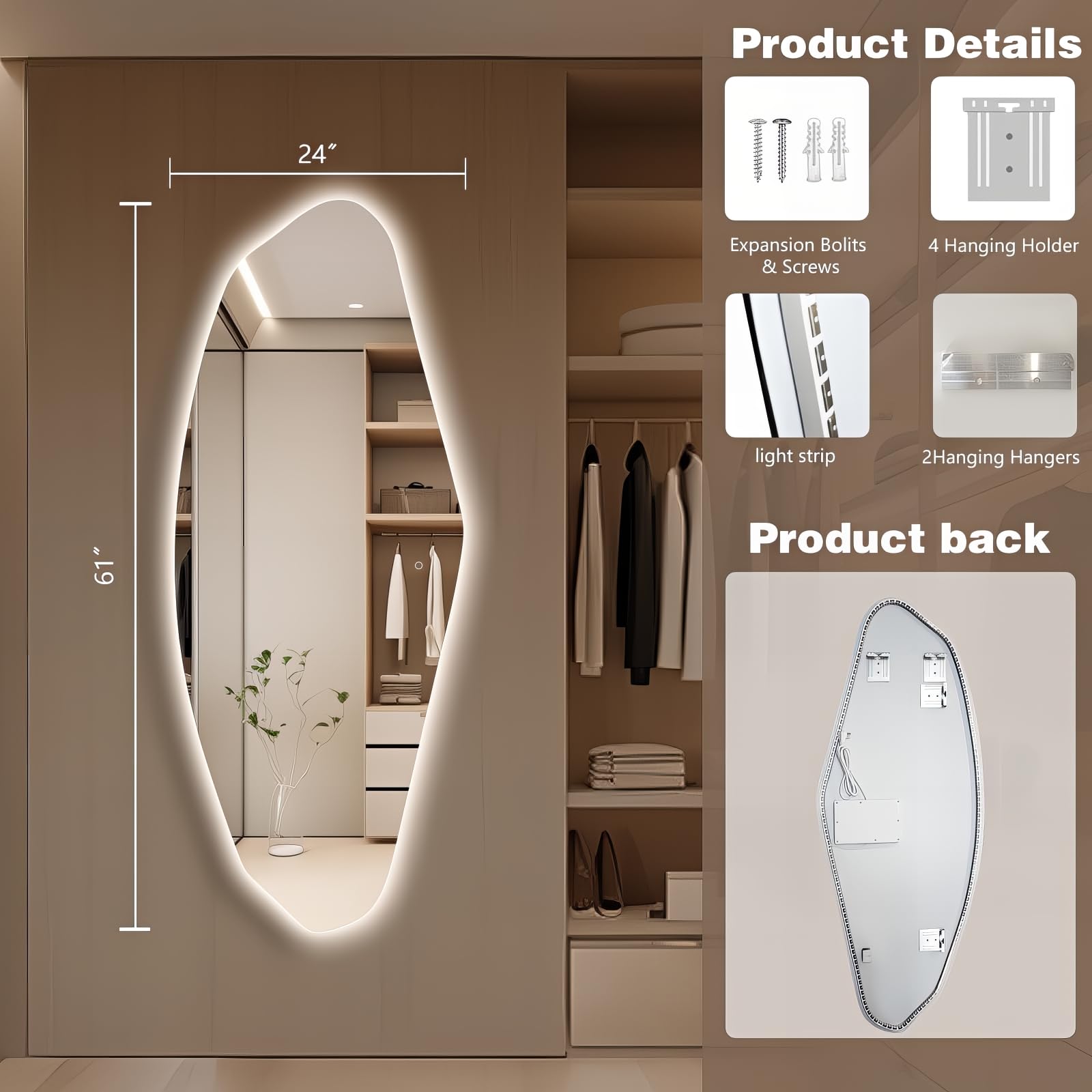 LED Irregular Full-Length Mirror with Lights