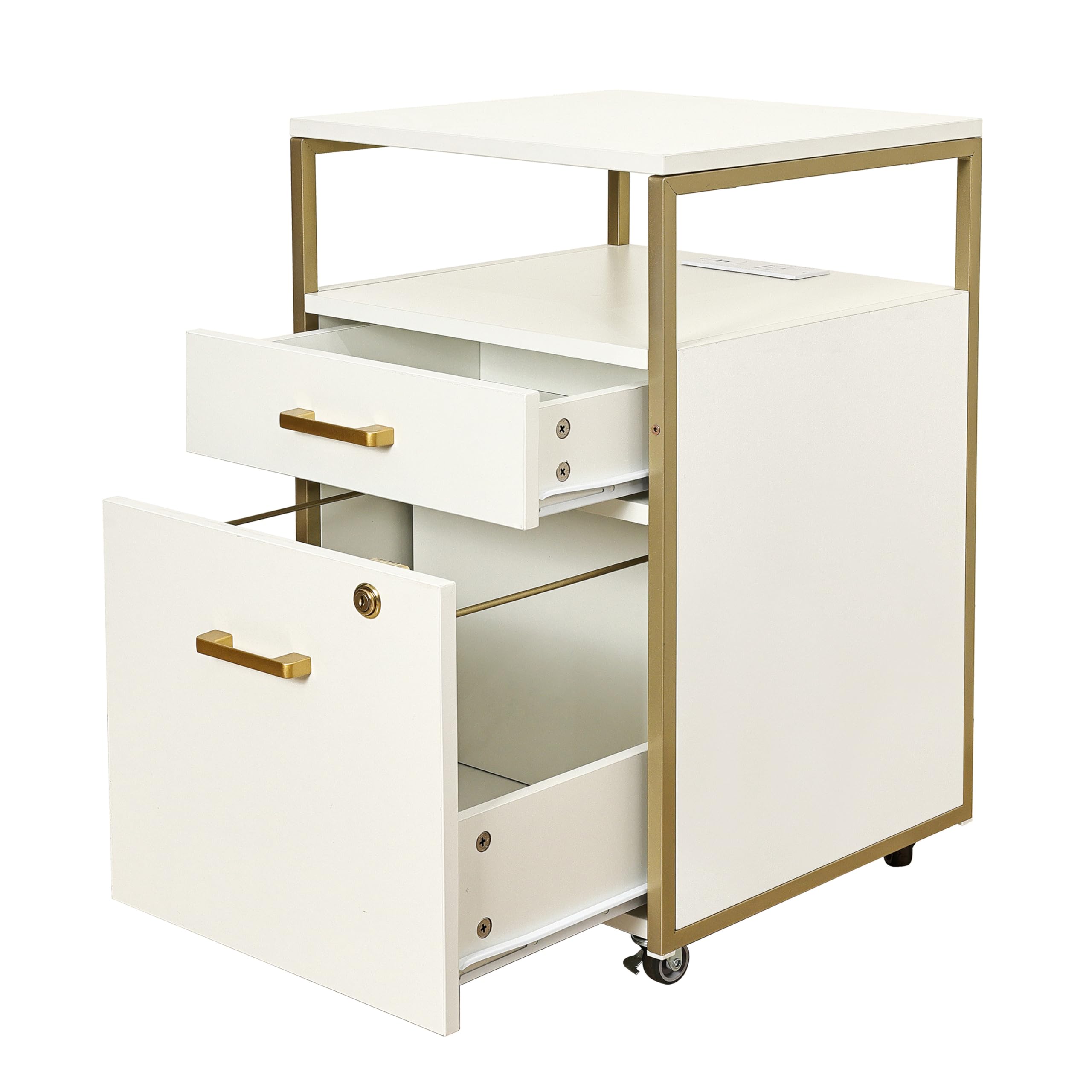 2-Drawer Rolling File Cabinet with Lock, USB Ports & Power Outlet