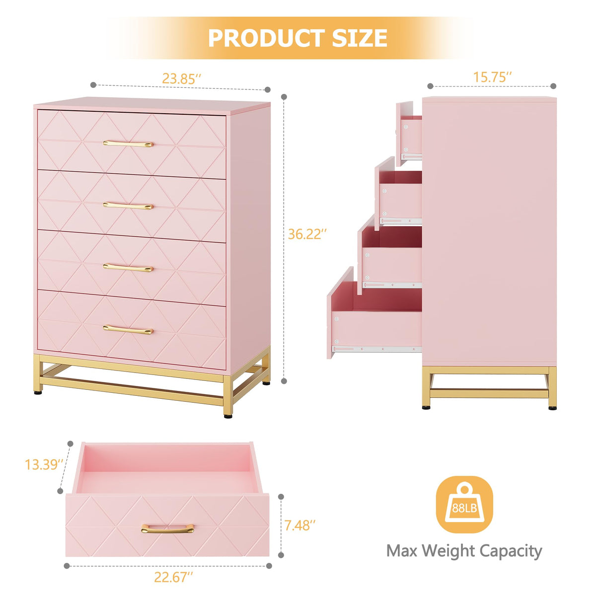 Pink 4-Drawer Dresser