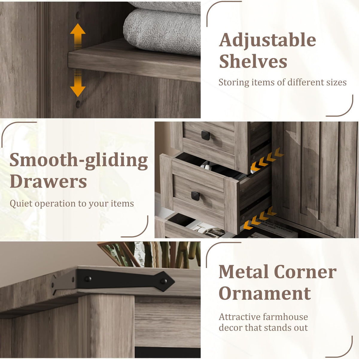 GarveeHome 48" Tall 5 Drawer Dressers with Sliding Barn Door, Grey