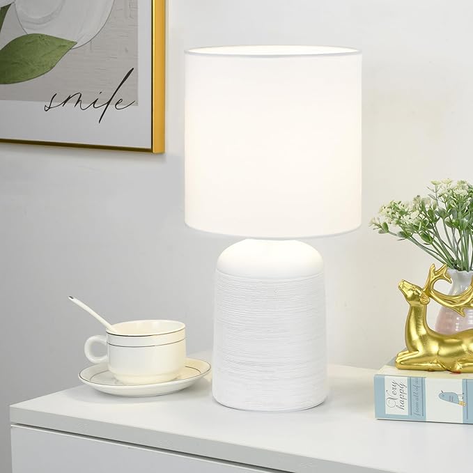 Small Ceramic Table Lamp with Fabric Shade
