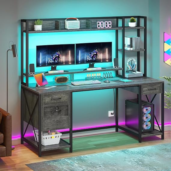 LED Computer Desk with Hutch