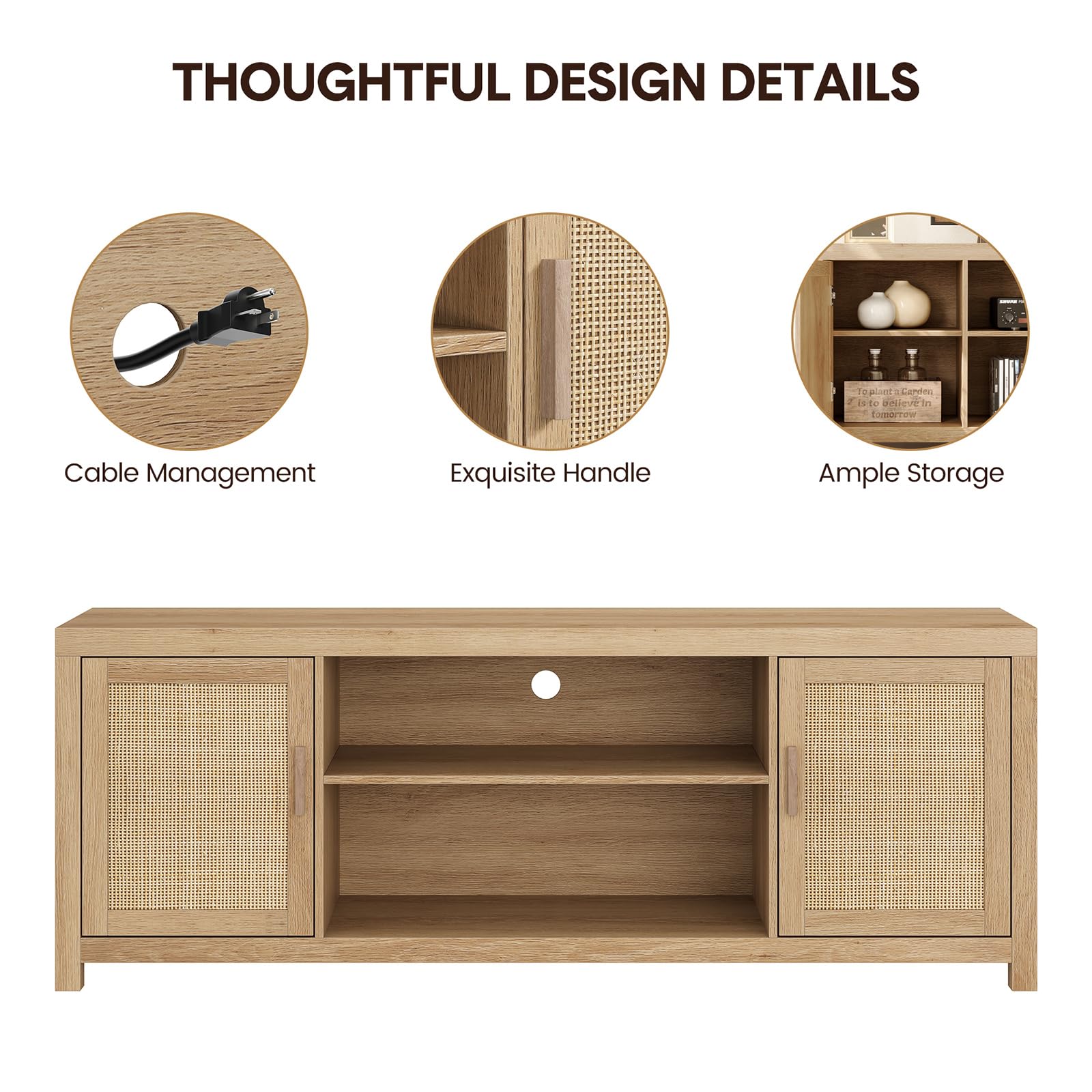 Rattan Boho TV Stand with Storage