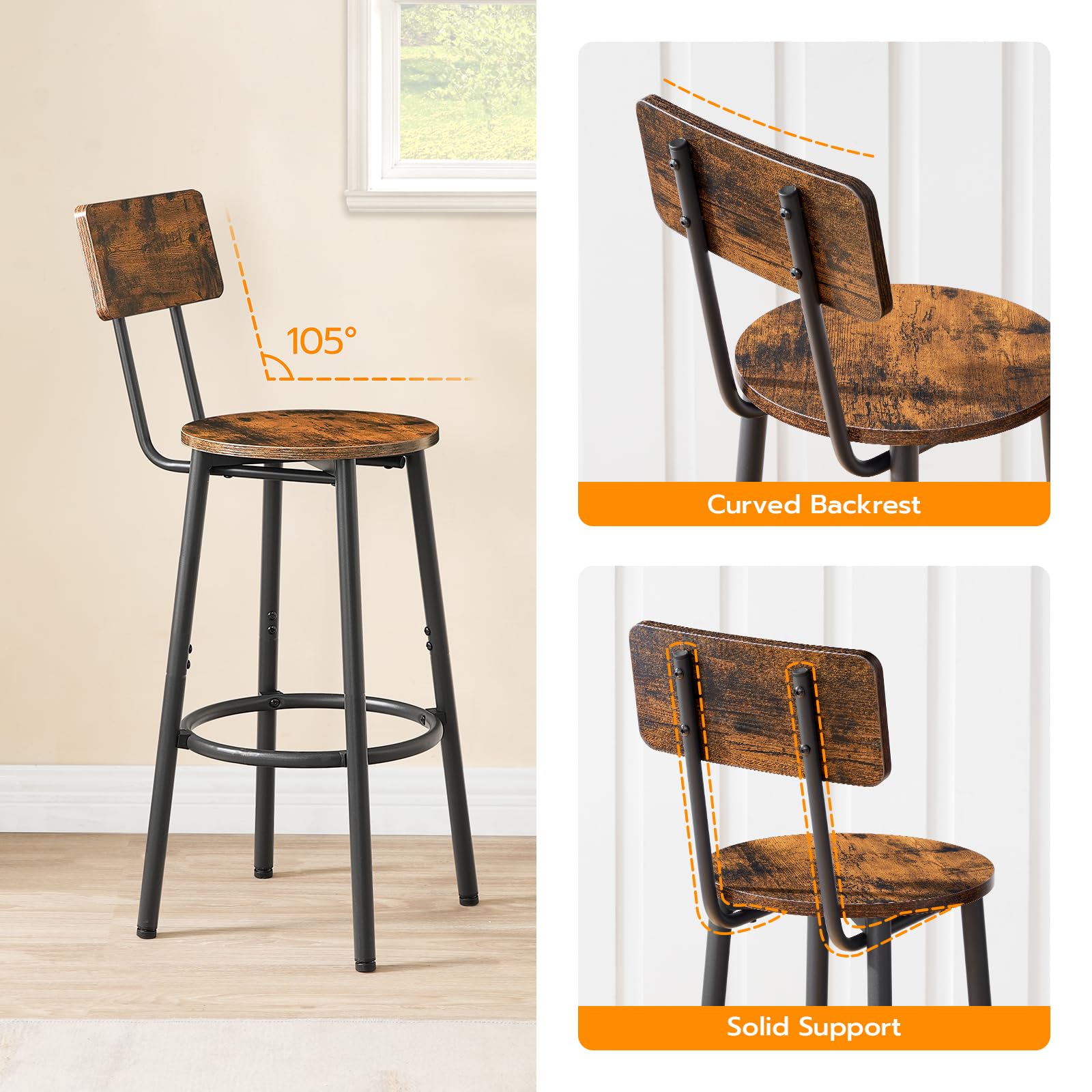 Round Back Bar Stools Set of 2