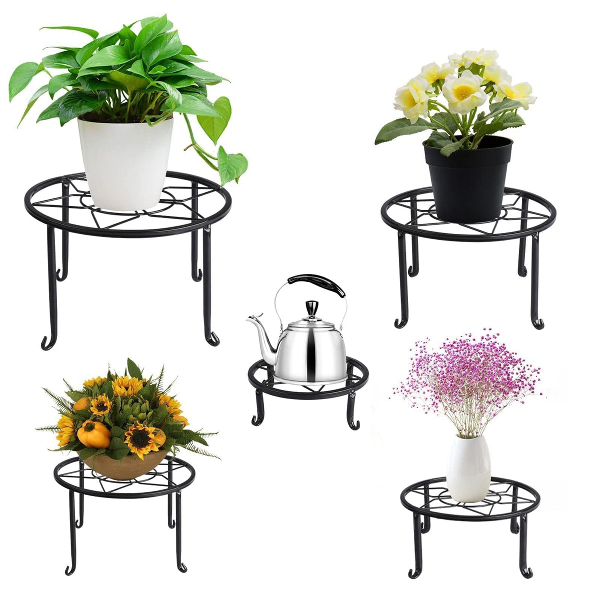 5 Pack Metal Plant Stand,Heavy Duty Plant Stands for Indoor and Outdoor