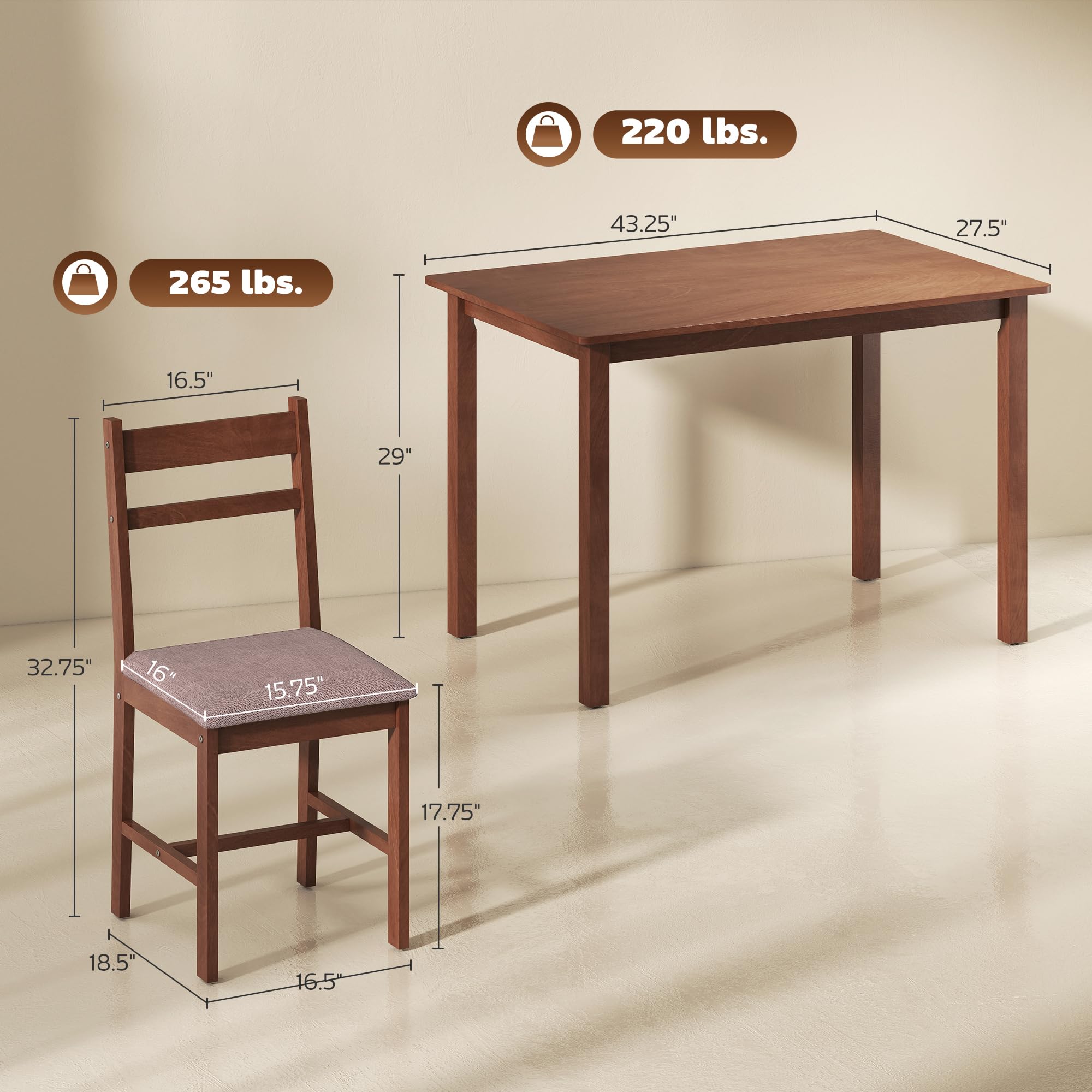5-Piece Farmhouse Dining Table Set for 4
