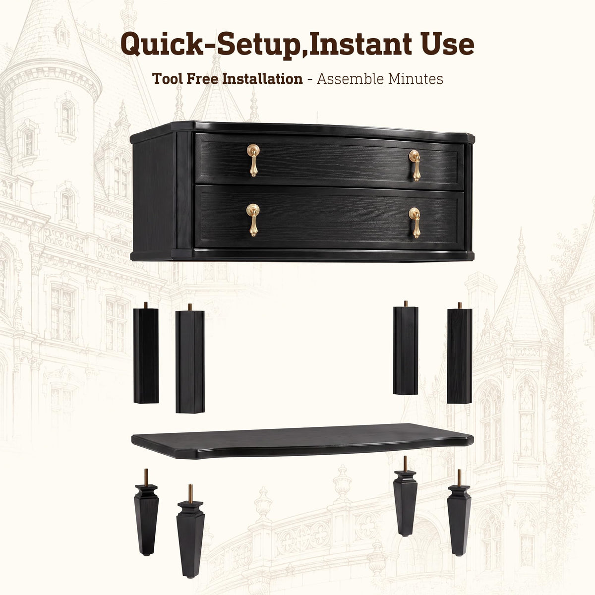 27.5" Wide Extra Large with Nightstand Set of 2 Charging Station & Open Shelf, Pre-Assembled,Vintage Bedside Table w/2 Drawers, Curved Design, Farmhouse End Side Table with Solid Wood Legs for Bedroom