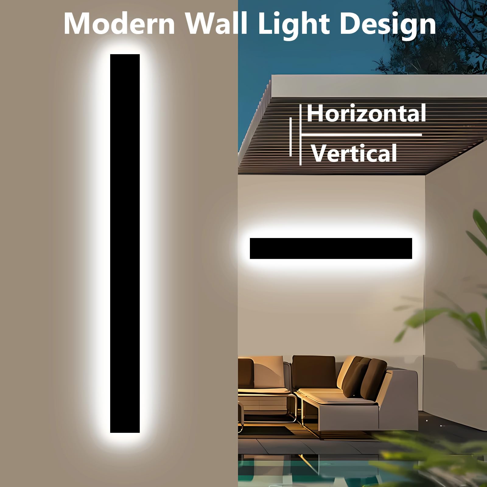 Outdoor LED Wall Sconce – 59" Dimmable, IP65, 2-Pack