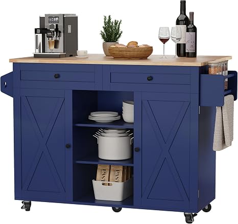 Rolling Kitchen Island Cart with Drop-Leaf & Storage