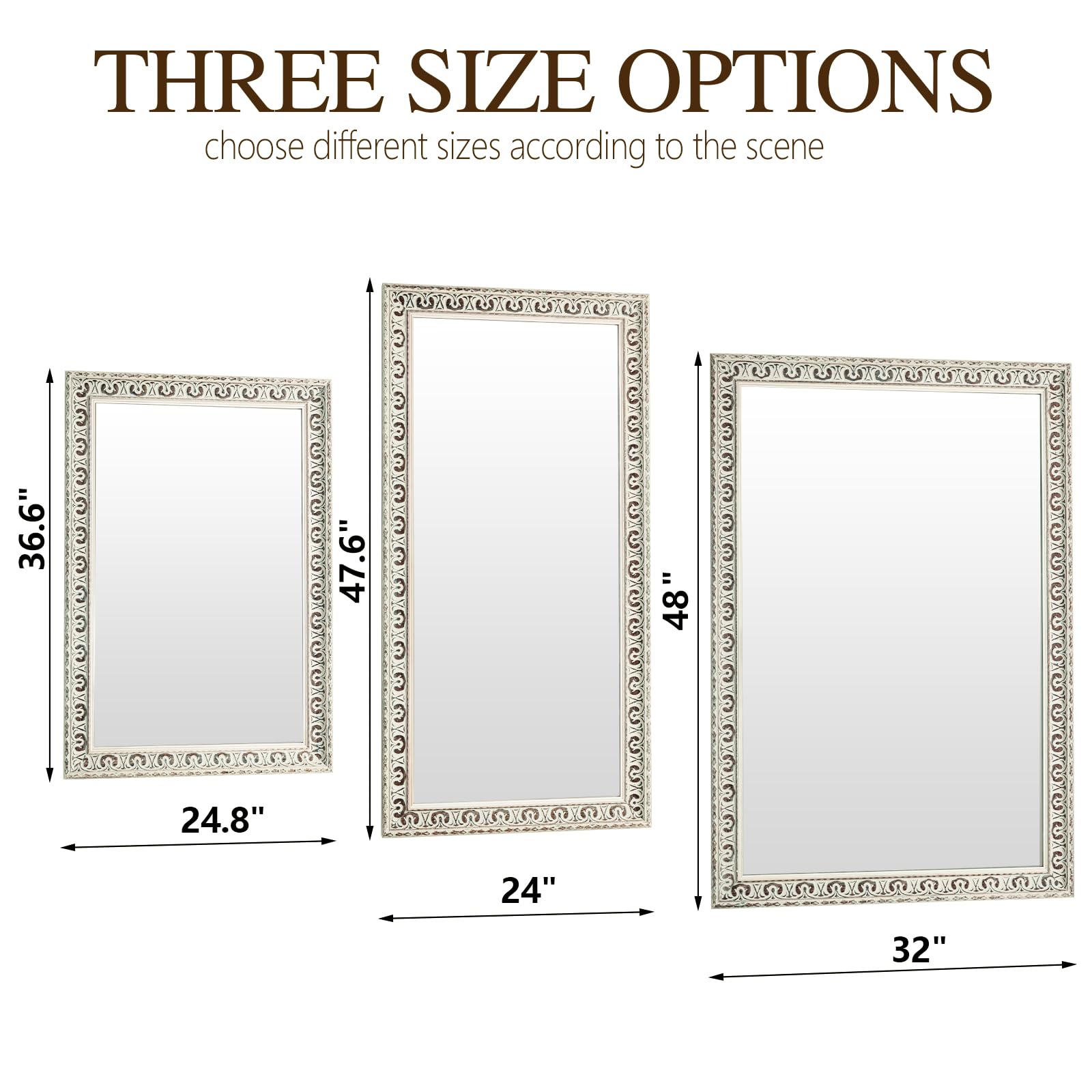 Vintage White Wall Mirror with Butterfly Carvings & Solid Wood Frame