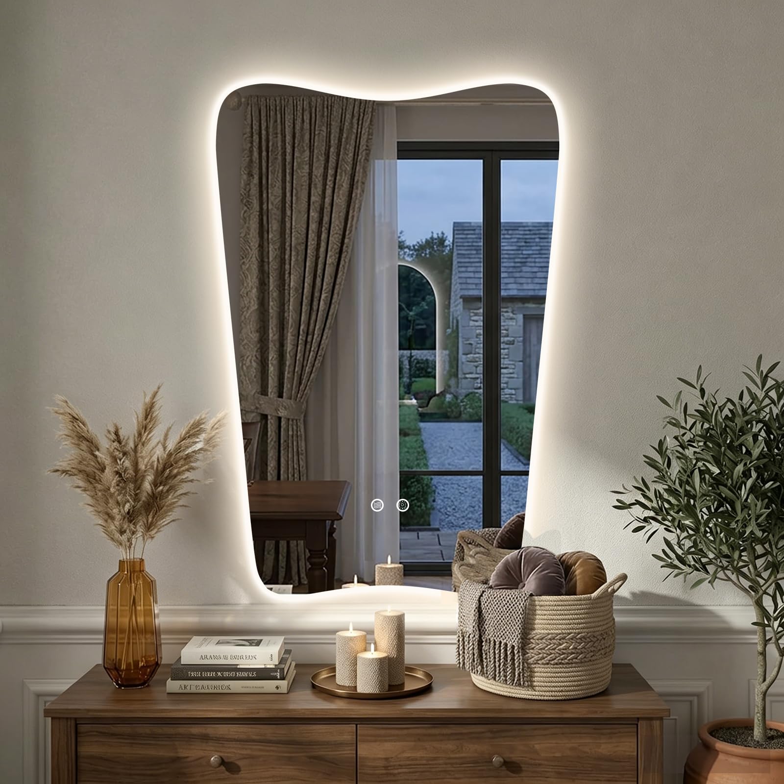 24“x36” Irregular Backlit Bathroom Mirror with Lights, Abstract Vanity Mirror with Lights, Anti-Fog Wall Mirror,Dimmable