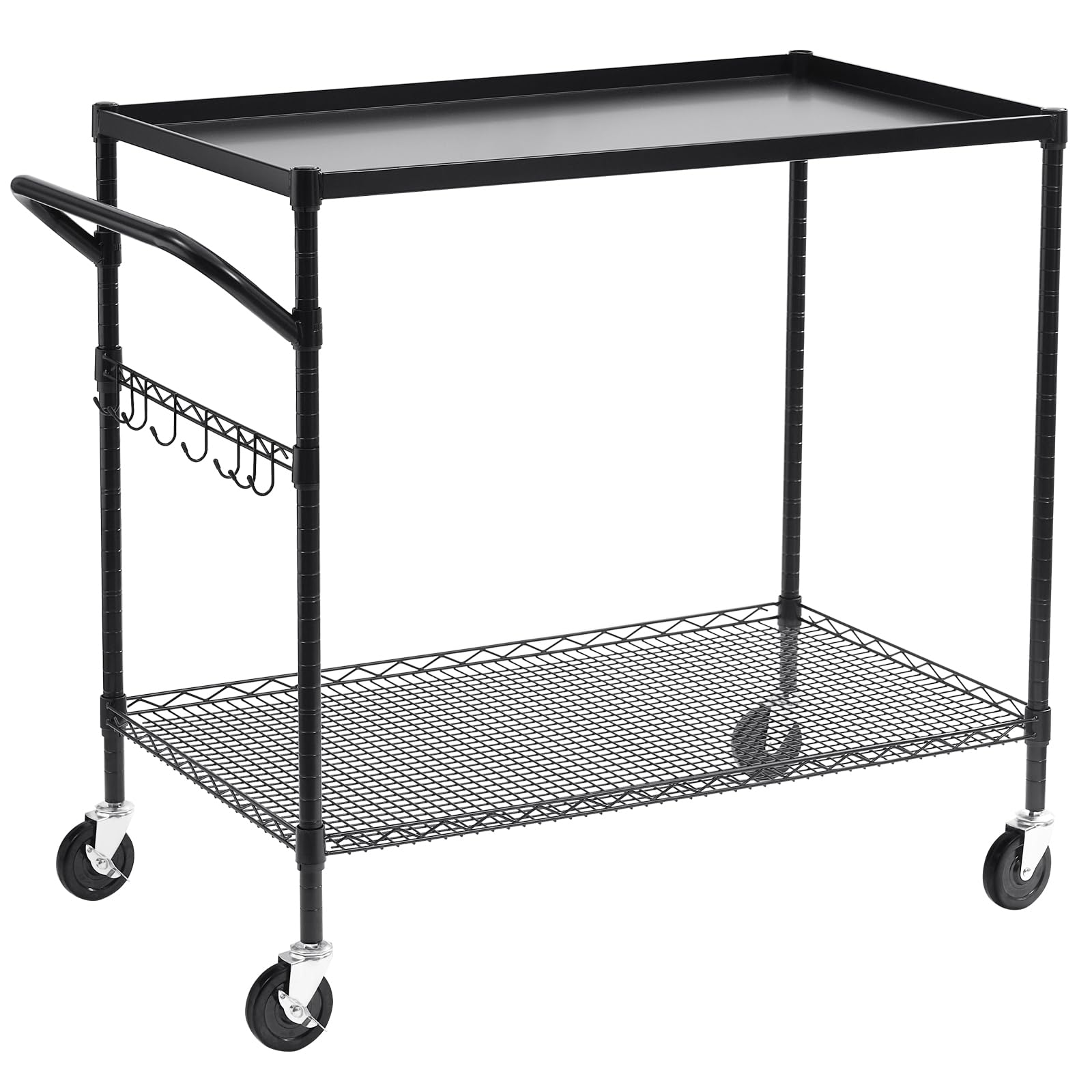 WDT 2-Tier Utility Cart with Wheels, Metal Cart with 1000LBS Capacity, NSF Heavy Duty Rolling Cart, Commercial Grade Serving Tool Storage Carts for Warehouse Garage Kitchen, 24"D x 40"W x 39"H, Black