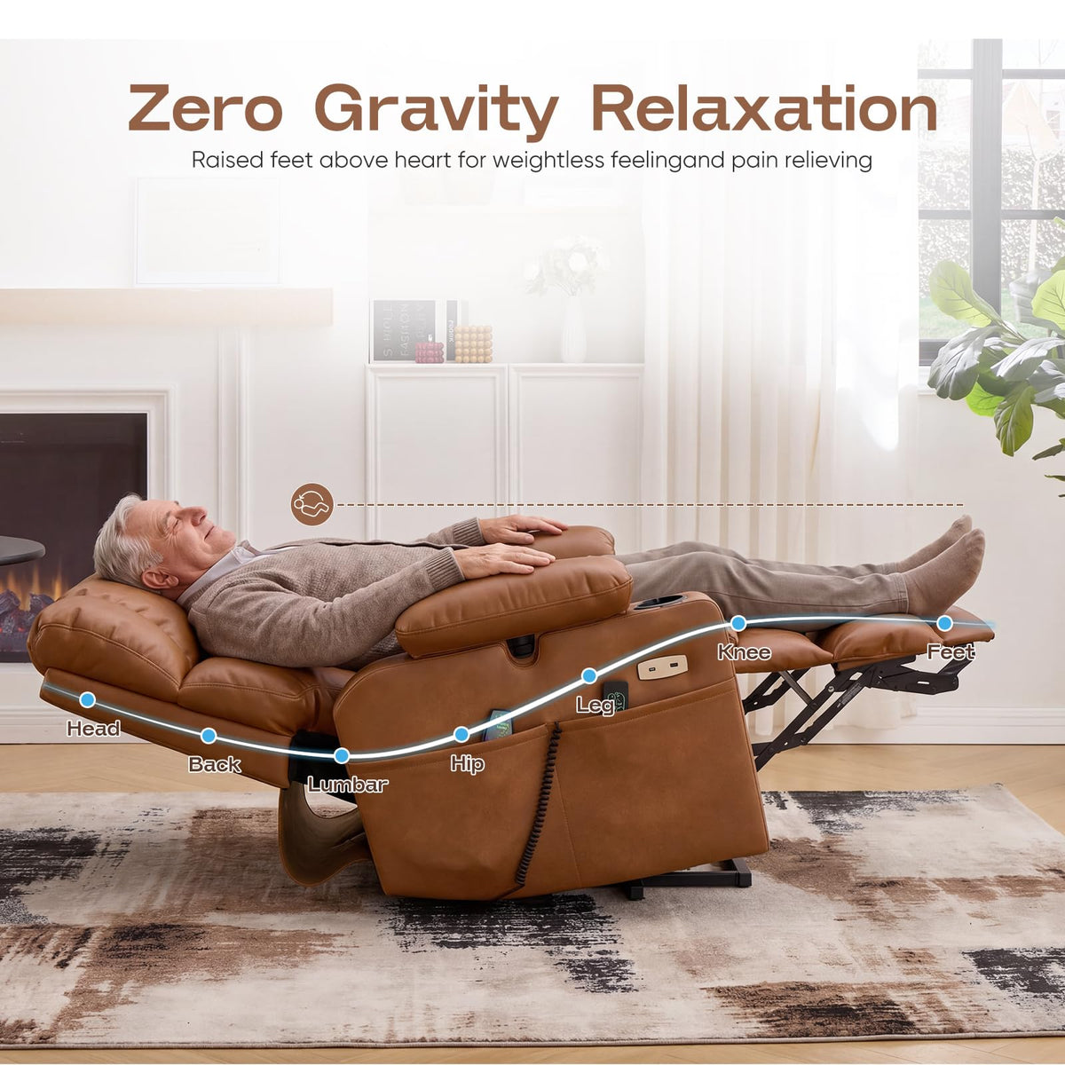 Rhevoy Dual Motor Power Lift Recliner Chair for Elderly with Massage and Heat,Oversized Lift Chair with Adjustable Armrest and Headrest,Infinite Position, Zero Gravity, Camel