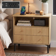 Fluted Nightstand with Charging Station