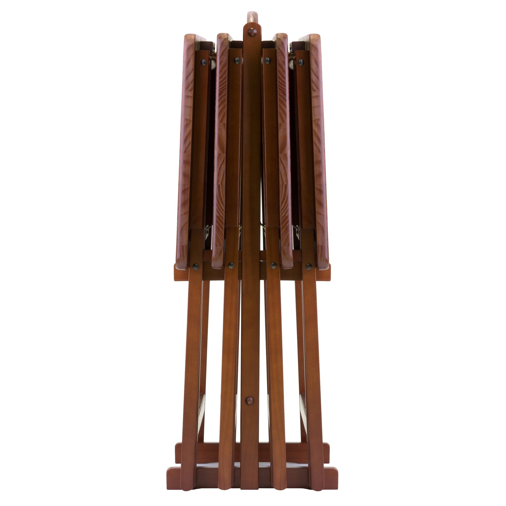 Winsome Alex Set of 4 Foldable Snack Tables with Storage Rack in Walnut, Easy to Store Portable Fold Up Table Set for Kitchen, Living Room TV Dining, Crafts, Puzzles, Work From Home