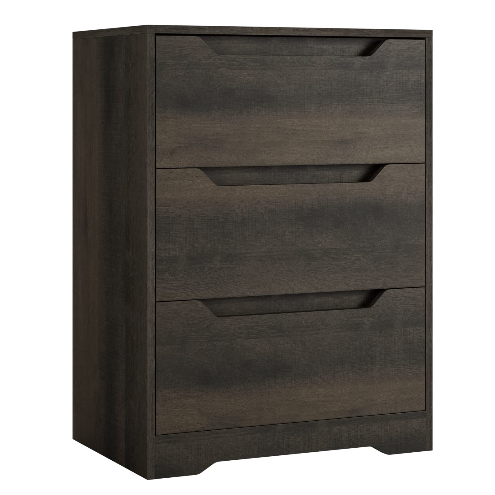 HOSTACK Modern 3 Drawer Dresser, Wood Chest of Drawers with Storage, Tall Nightstand with Cut-Out Handles, Side End Table, Accent Storage Cabinet for Living Room, Entryway, Dark Brown