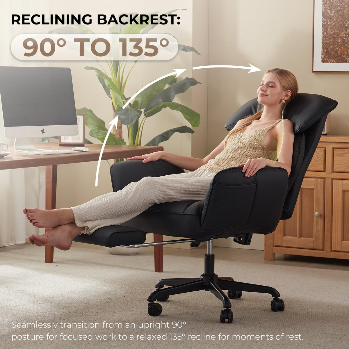 Dowinx Cross Legged Office Chair with Pivoting Armrests,Criss Cross Chair with Pocket Spring Seat & Back,Reclining Computer Gaming Chair with Footrest and Metal Base (Black)