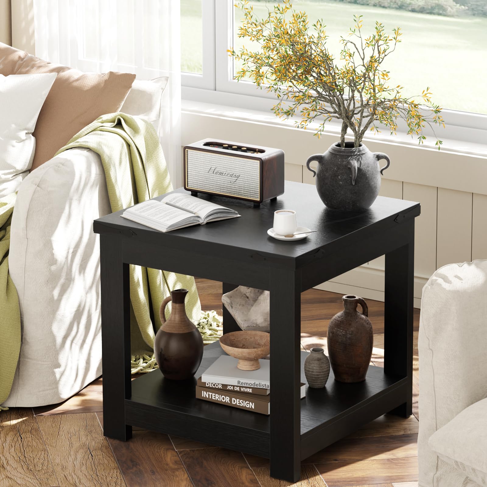 Square End Table with Storage Shelf