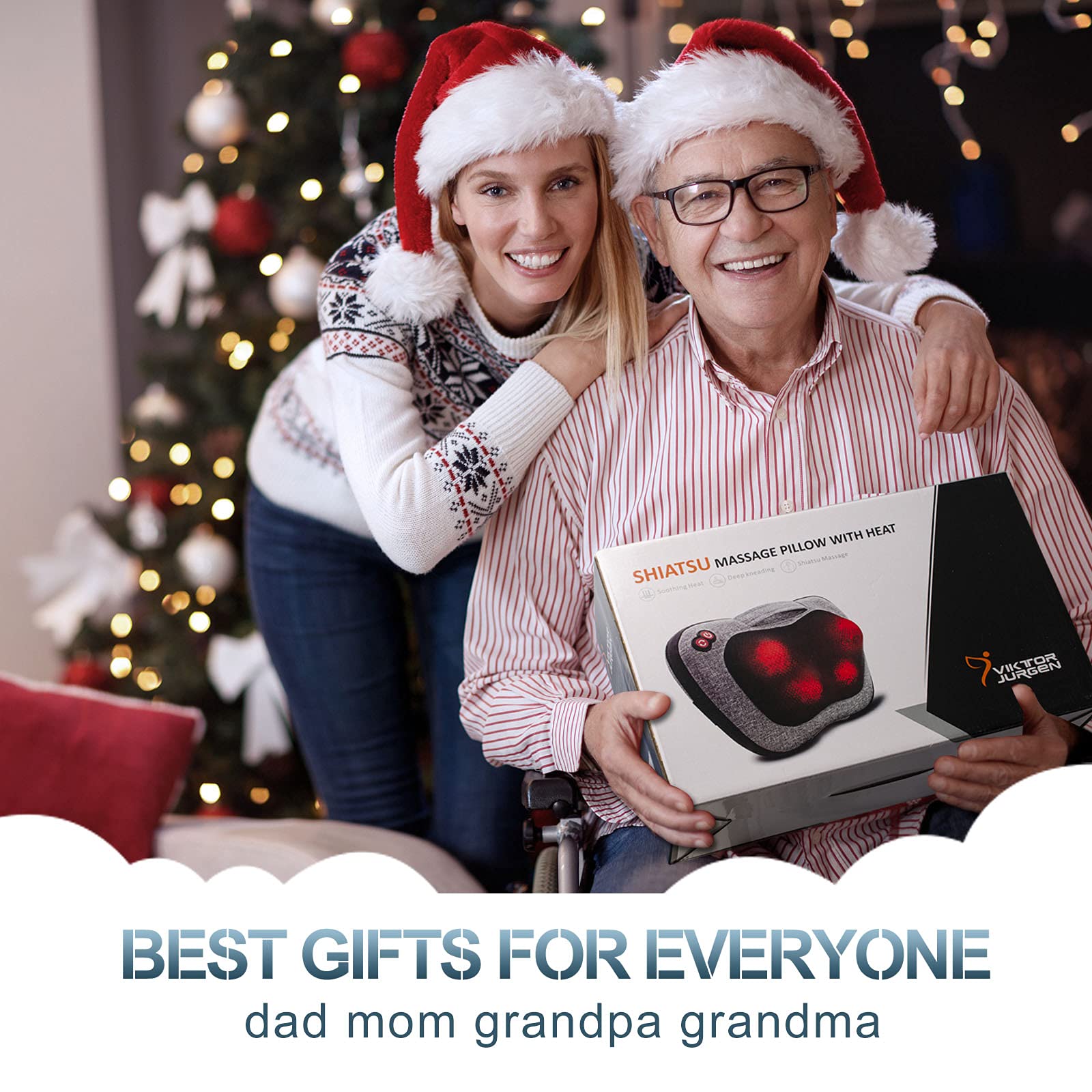 VIKTOR JURGEN Fathers Day Dad Gifts, Shiatsu Back Massager with Heat – Deep Tissue Massage for Neck, Shoulder, Back Pain Relief, Electric Kneading 3D Massage Pillow Gifts for Men Women Mom, Christmas