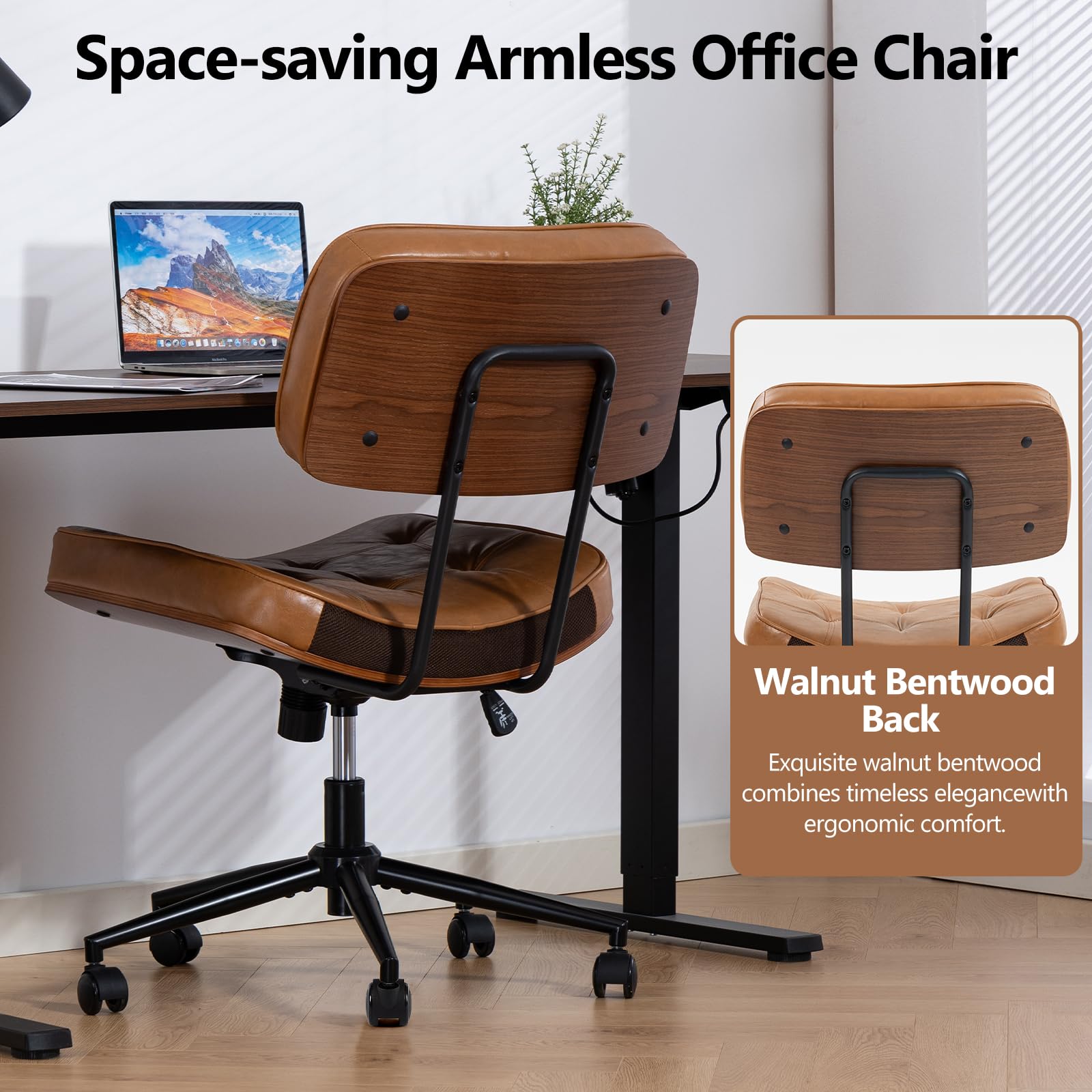 Armless Swivel Office Chair with Wheels
