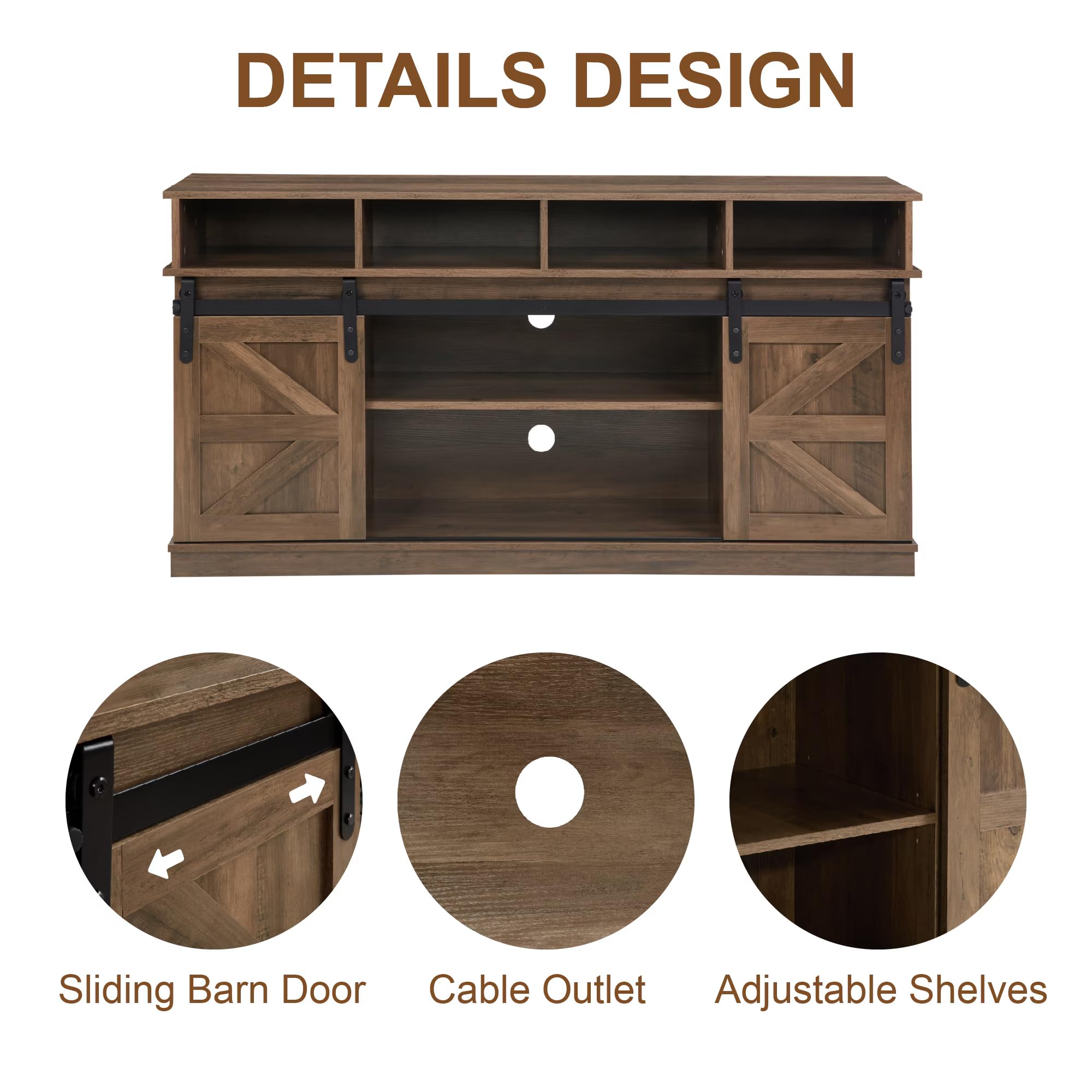 58" TV Stand with Barn Doors & Storage
