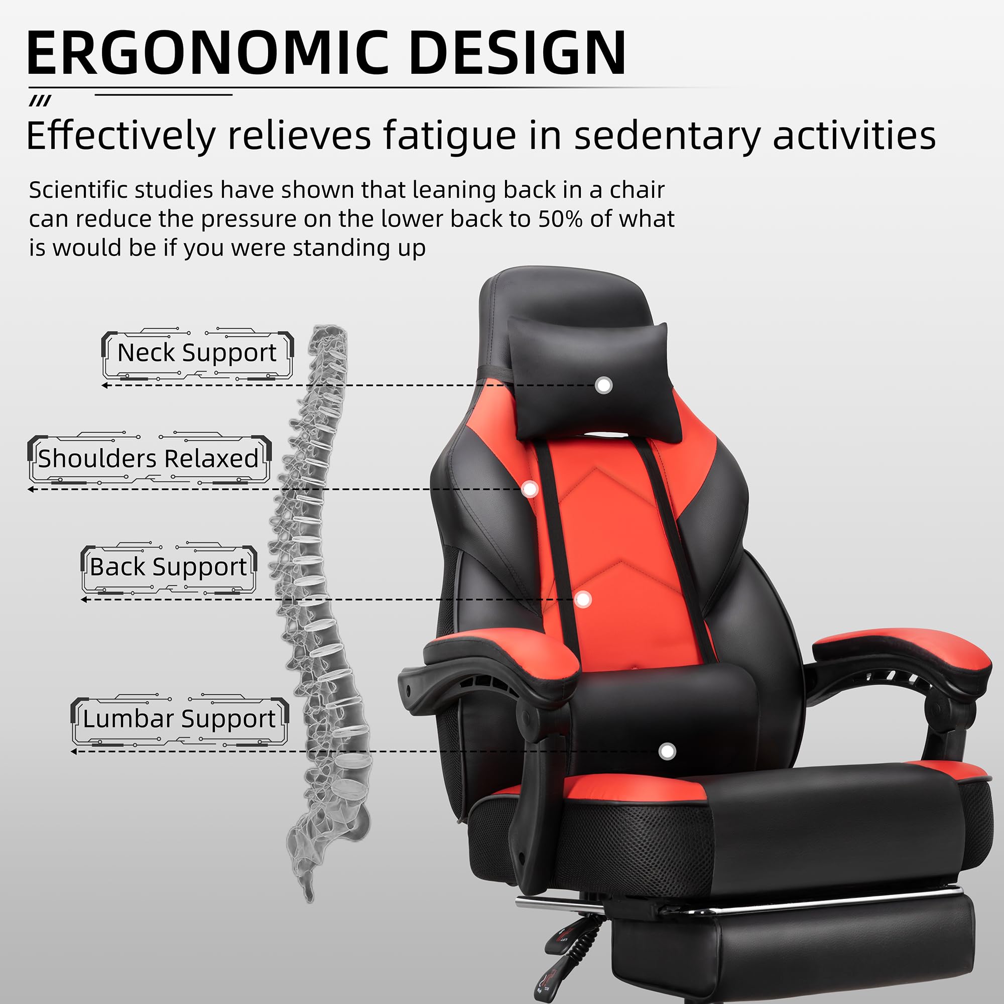 Gaming Chair with Footrest & Massage Lumbar Support