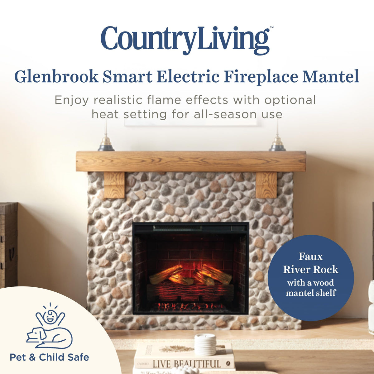 Smart Electric Fireplace with Mantel