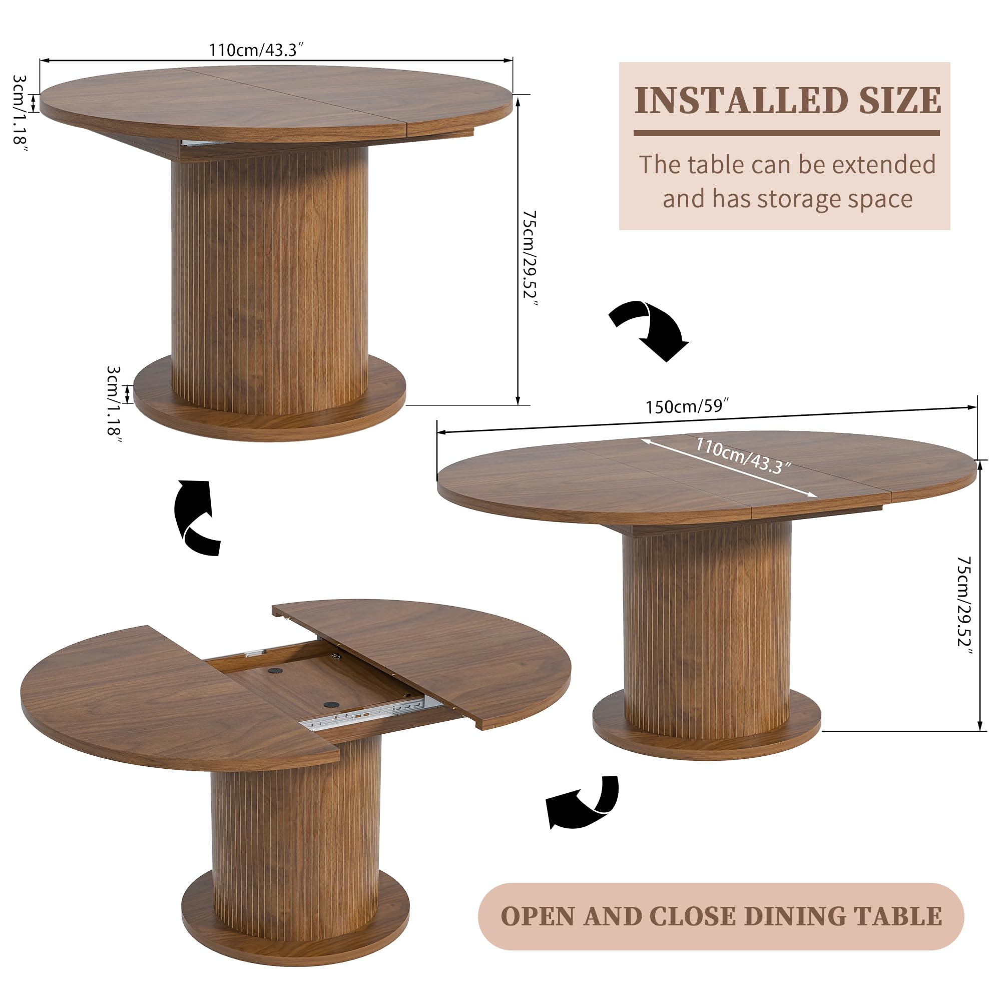 Adjustable Round Dining Table for 4–6