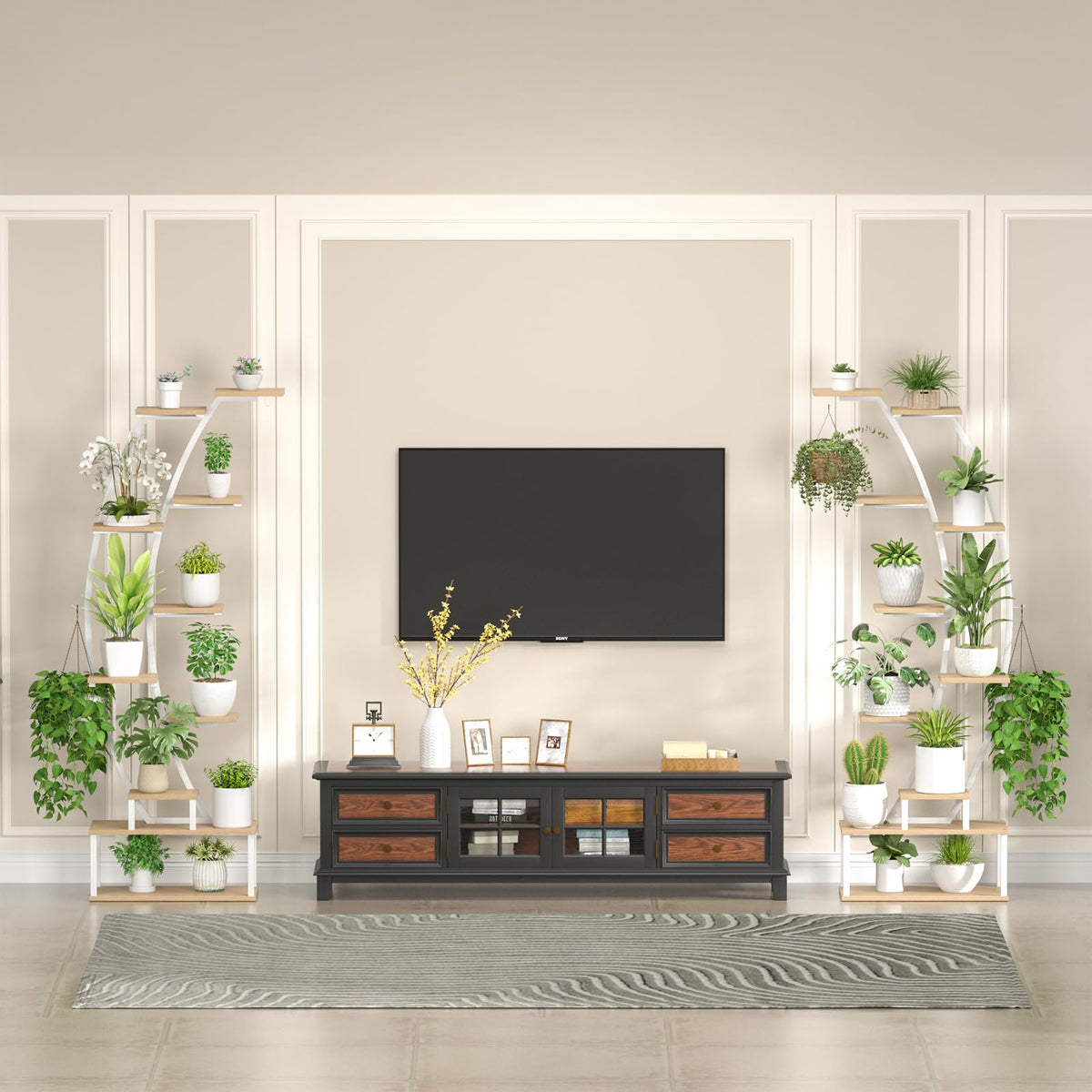 Plant Stand Indoor with 8 Grow Light,65" Tall 10 Tier White Half Moon Shelf