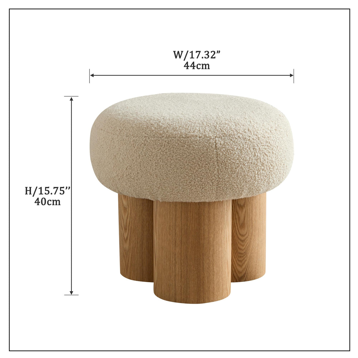 MEETAKING Small Round Foot Stool, 16.54" Teddy Footrest Ottoman Stool with Non-Skid Legs, Mushroom Footstools Step for Couch, Desk, Office, Living Room (Beige)