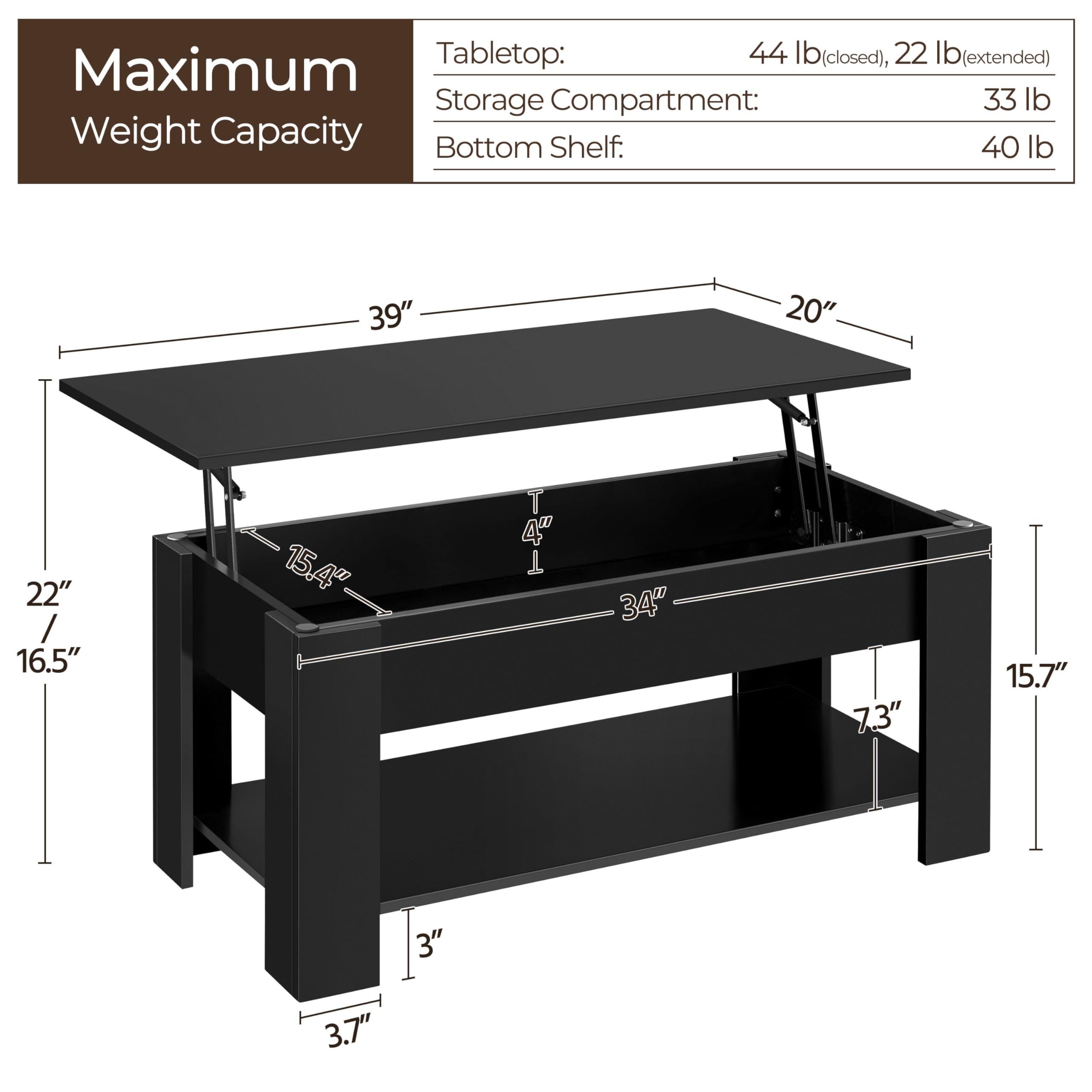 Yaheetech Modern Living Room 3 Pieces Table Sets, Lift Top Coffee Table and End Table Sets for Home and Office, Easy Assembly Accent Furniture with Hidden Compartment and Open Storage Shelf, Black