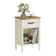 YAUKTAK White Farmhouse Nightstand with Drawer, Small Wooden Bedside Table, White End Table, Bedroom Side Table with Storage, Rustic Wood Night Stand LET512WR
