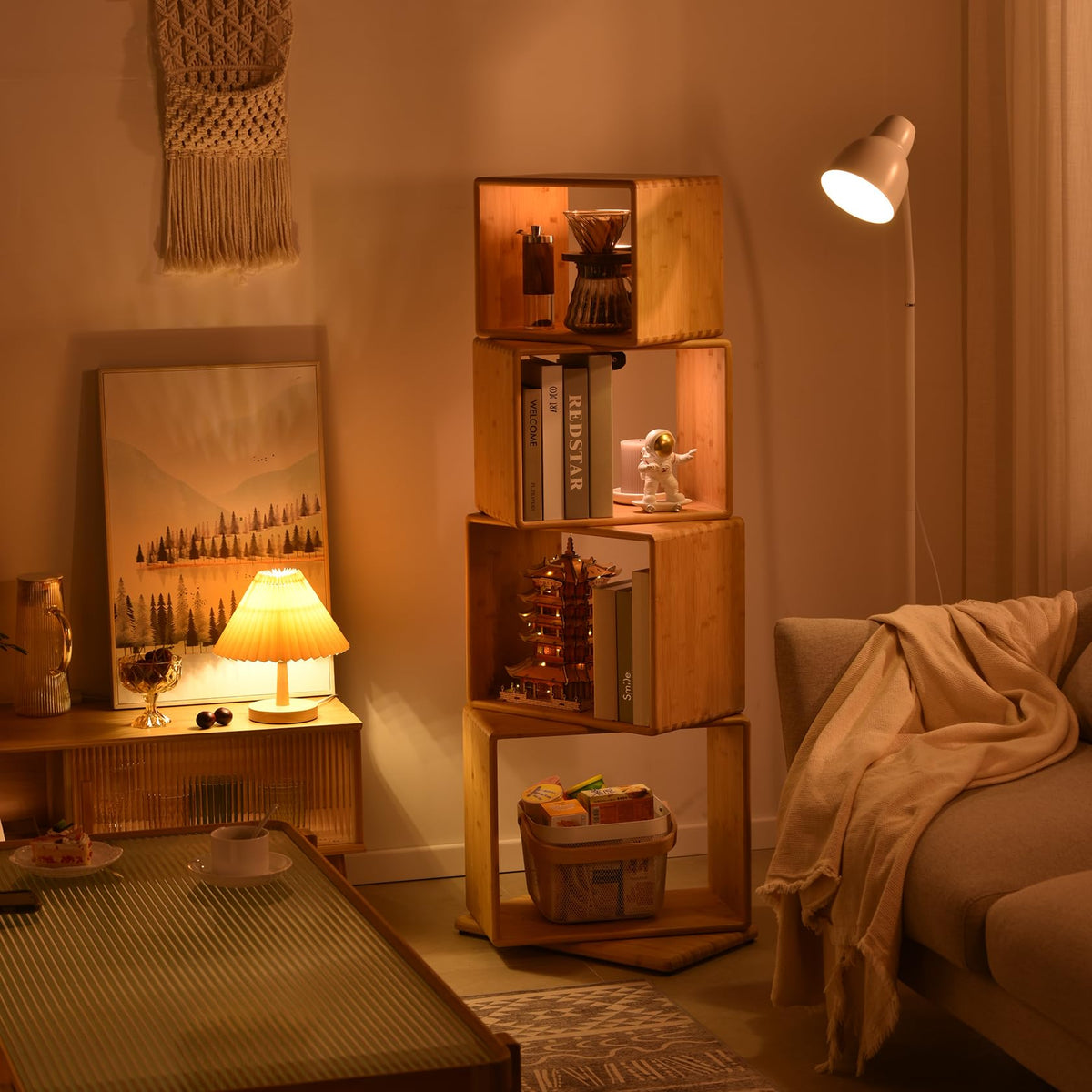 4-Tier Rotating Bamboo Bookshelf