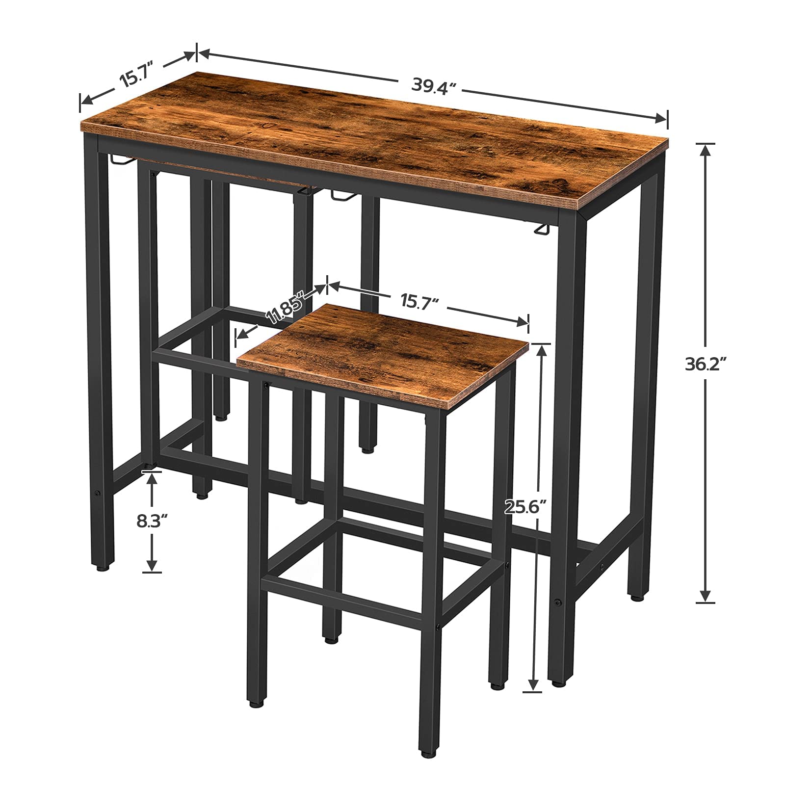 Bar Table Set with 2 Stools