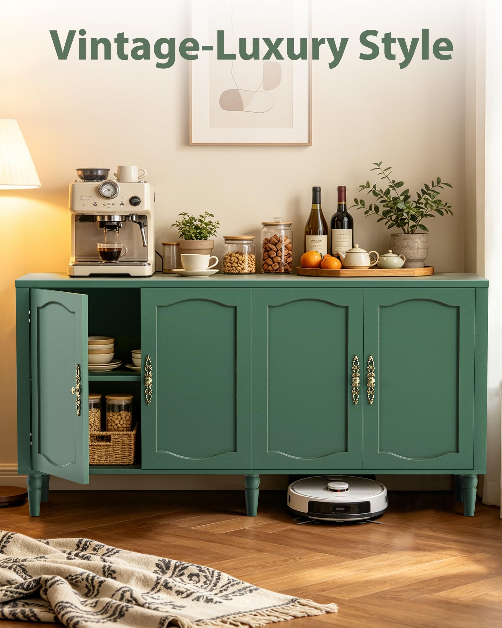 63" Wood Sideboard Buffet Cabinet with Adjustable Shelves