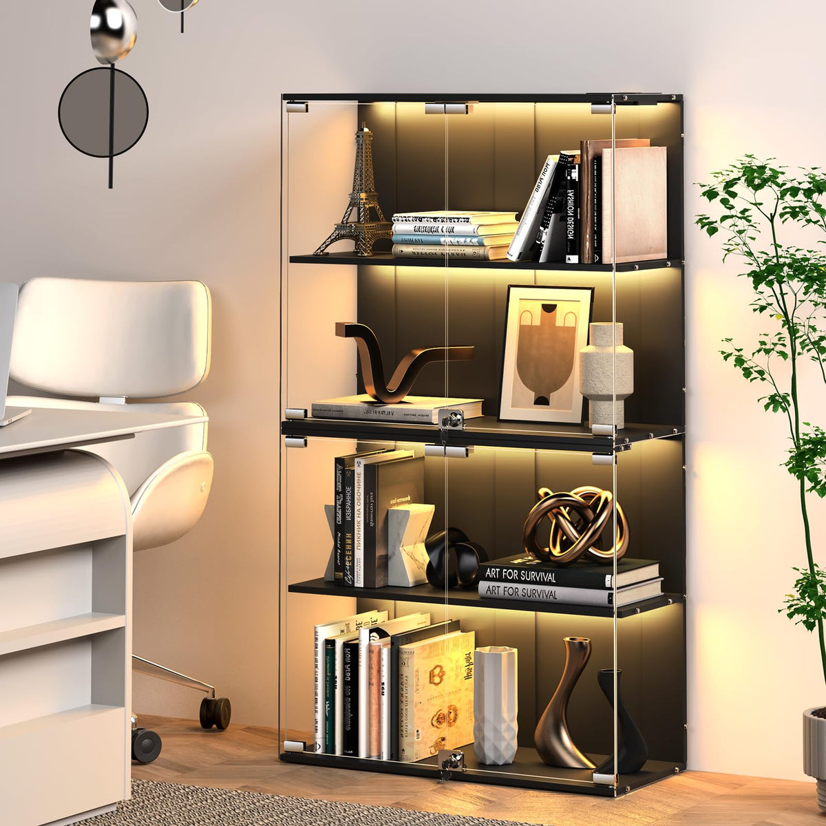 VersionTECH. Glass Display Cabinet with RGB Light, 4-Tier Curio Cabinets