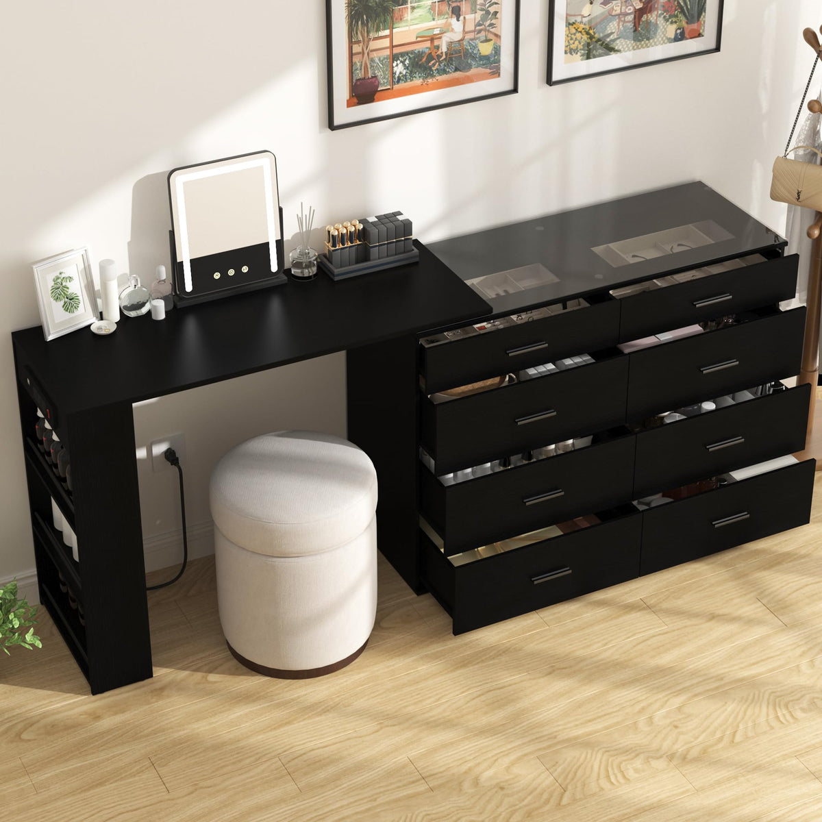 Adjustable LED Vanity with 8 Drawers
