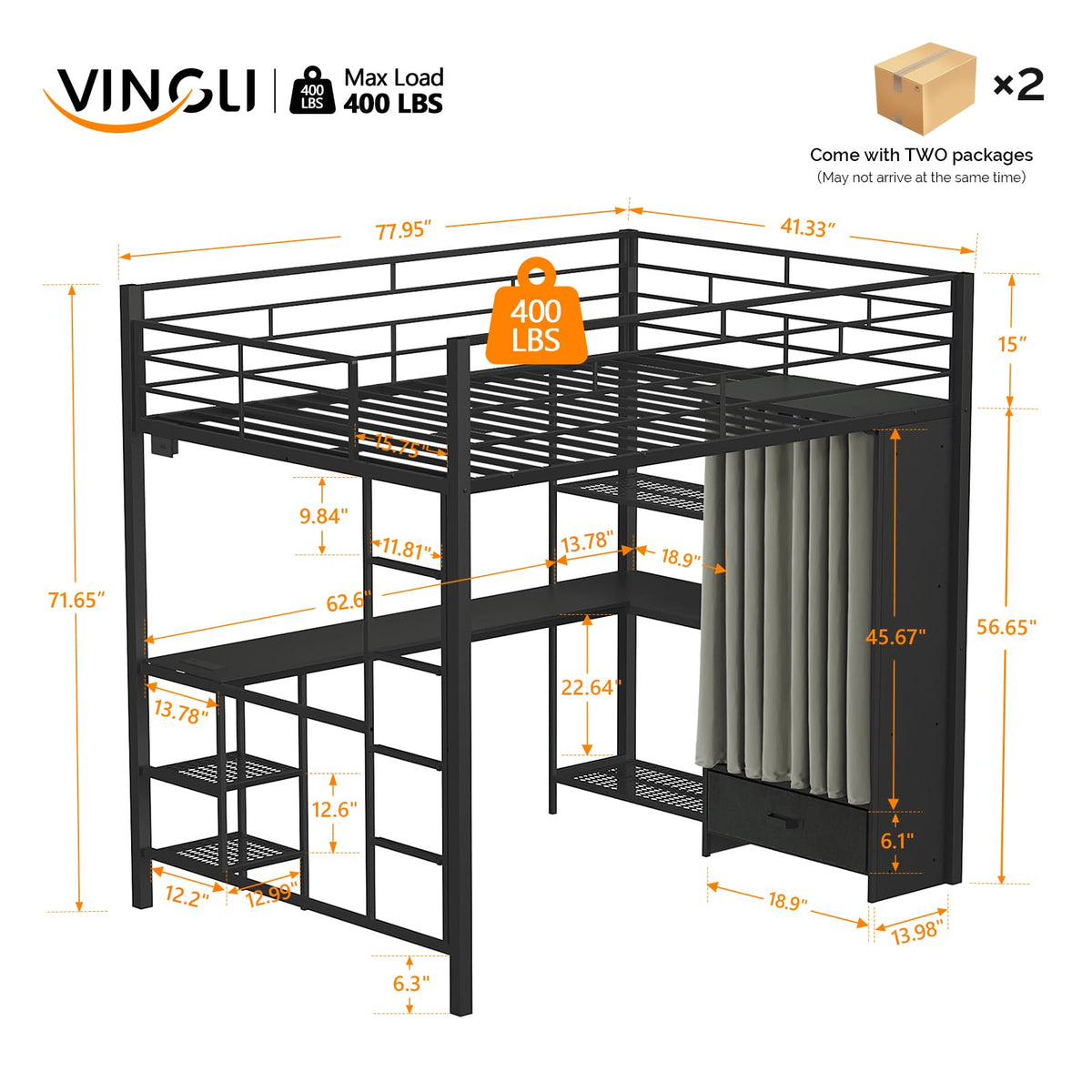 Loft Bed with Desk and Wardrobe