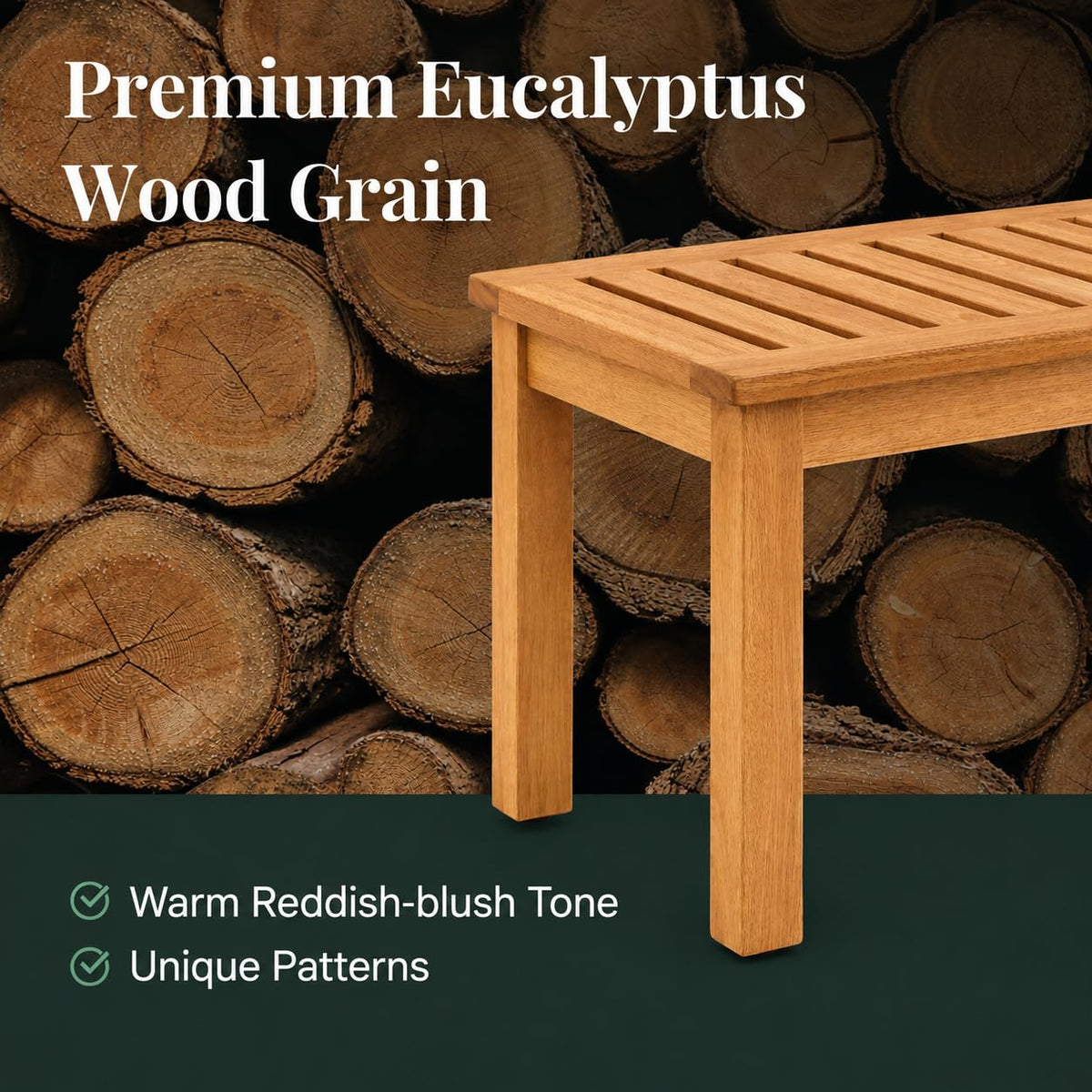 Backless Eucalyptus Wood Bench