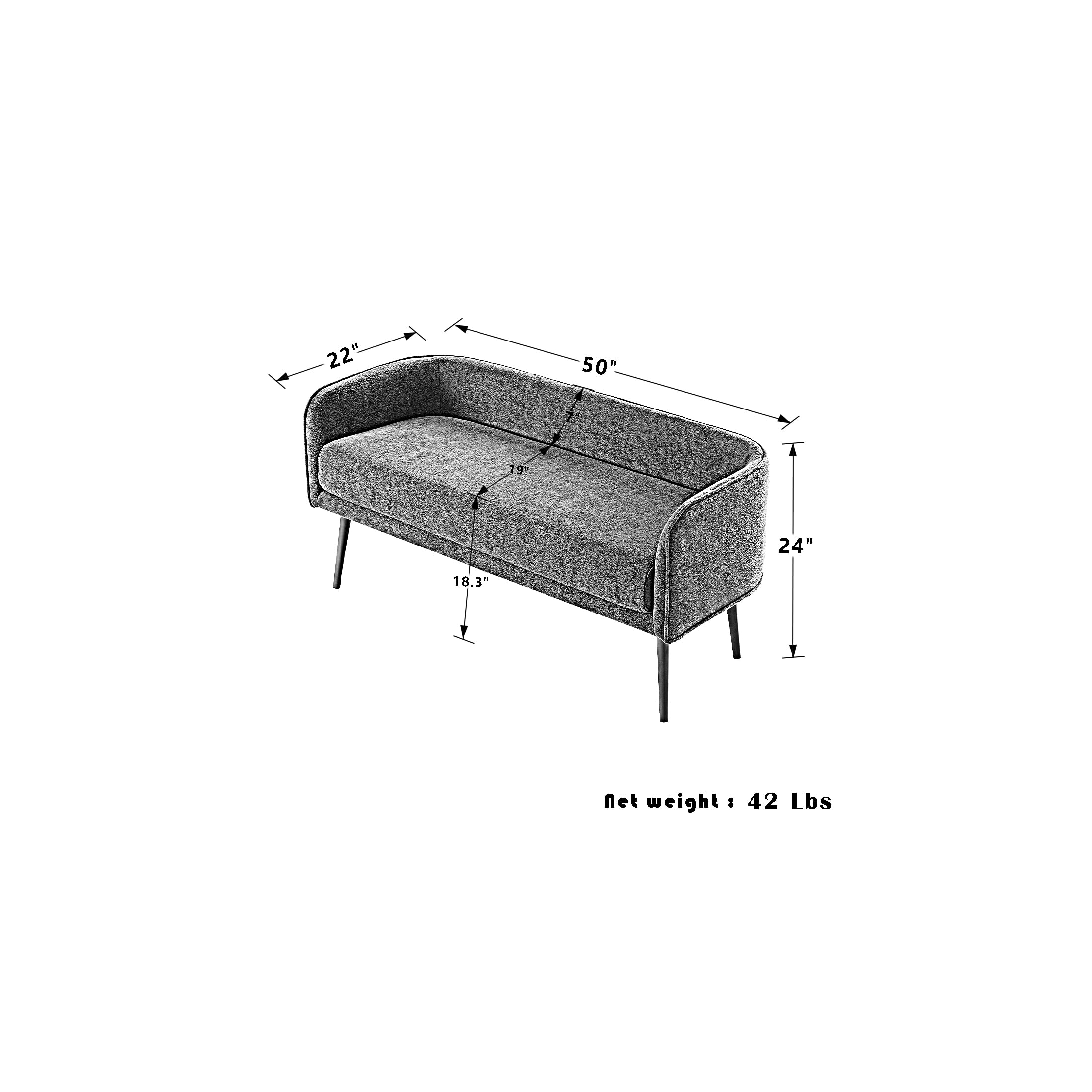 Forshare Bedroom Bench with Low Back, Inside Metal Frame, Extra Seat for Living Room, Entryway or Dinning Bench(Light Gray) …