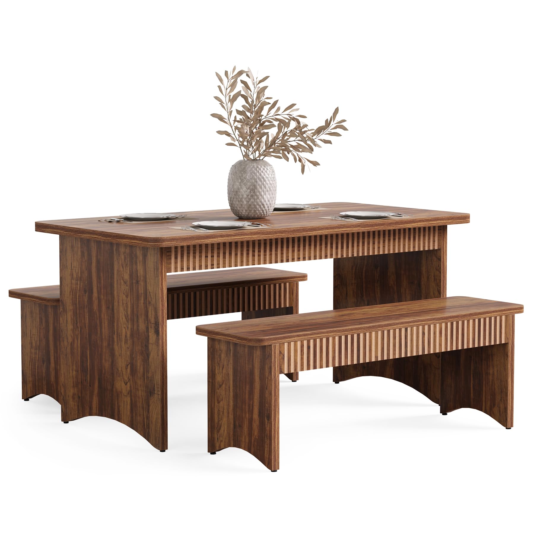 Farmhouse Dining Table Set with 2 Benches