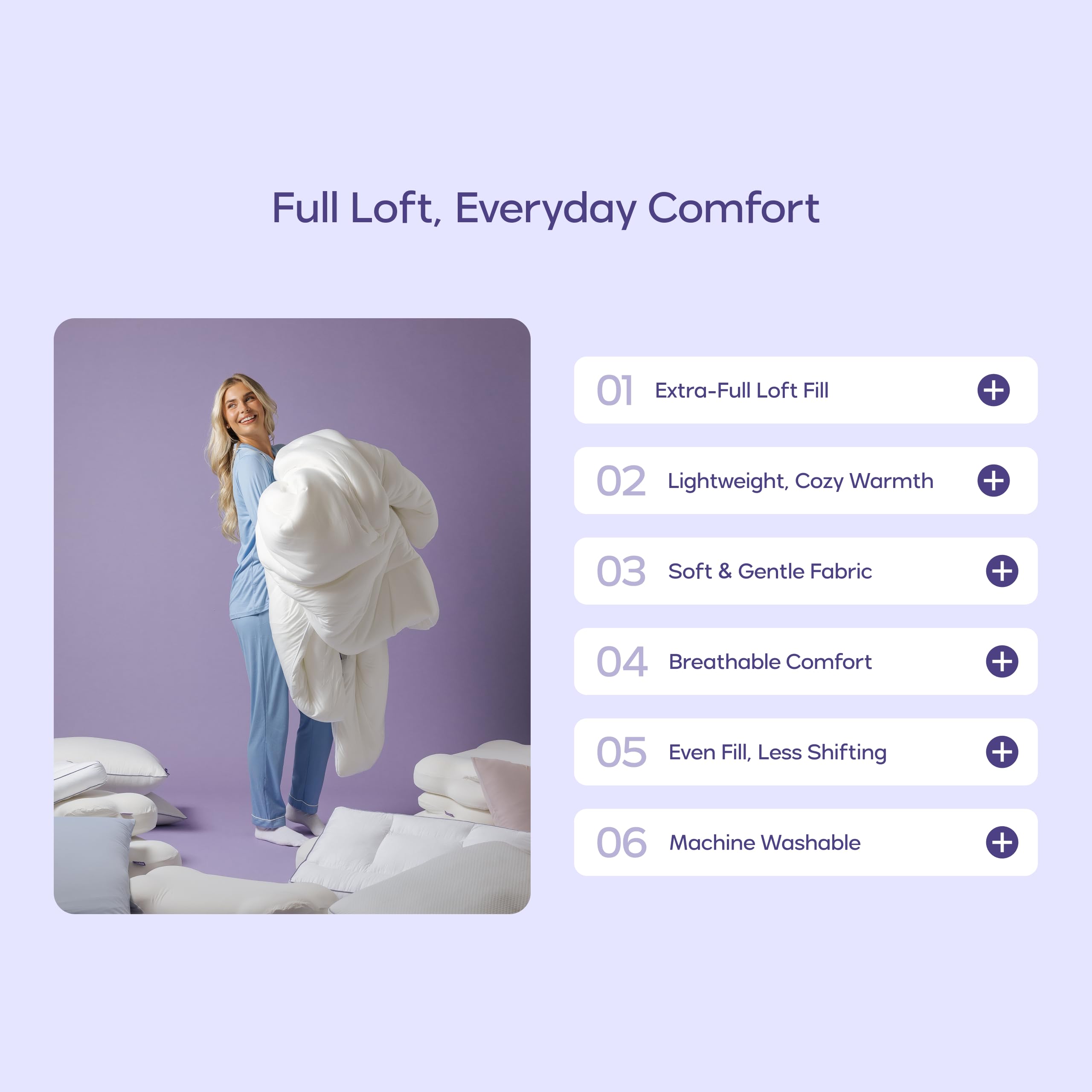 Mellow Marshmellow Comforter Full/Queen - Extra Fluffy Double-Stuffed Down Alternative Duvet Insert, All-Season Temperature-Balancing, Oeko-TEX Class I Fabric, Box-Stitch, Machine Washable