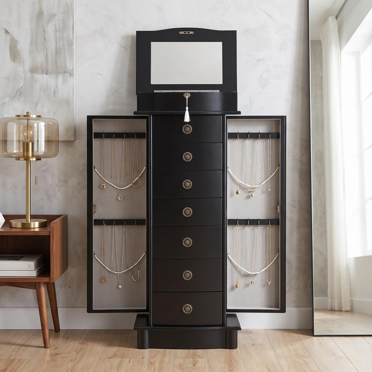 Black Locking Jewelry Armoire