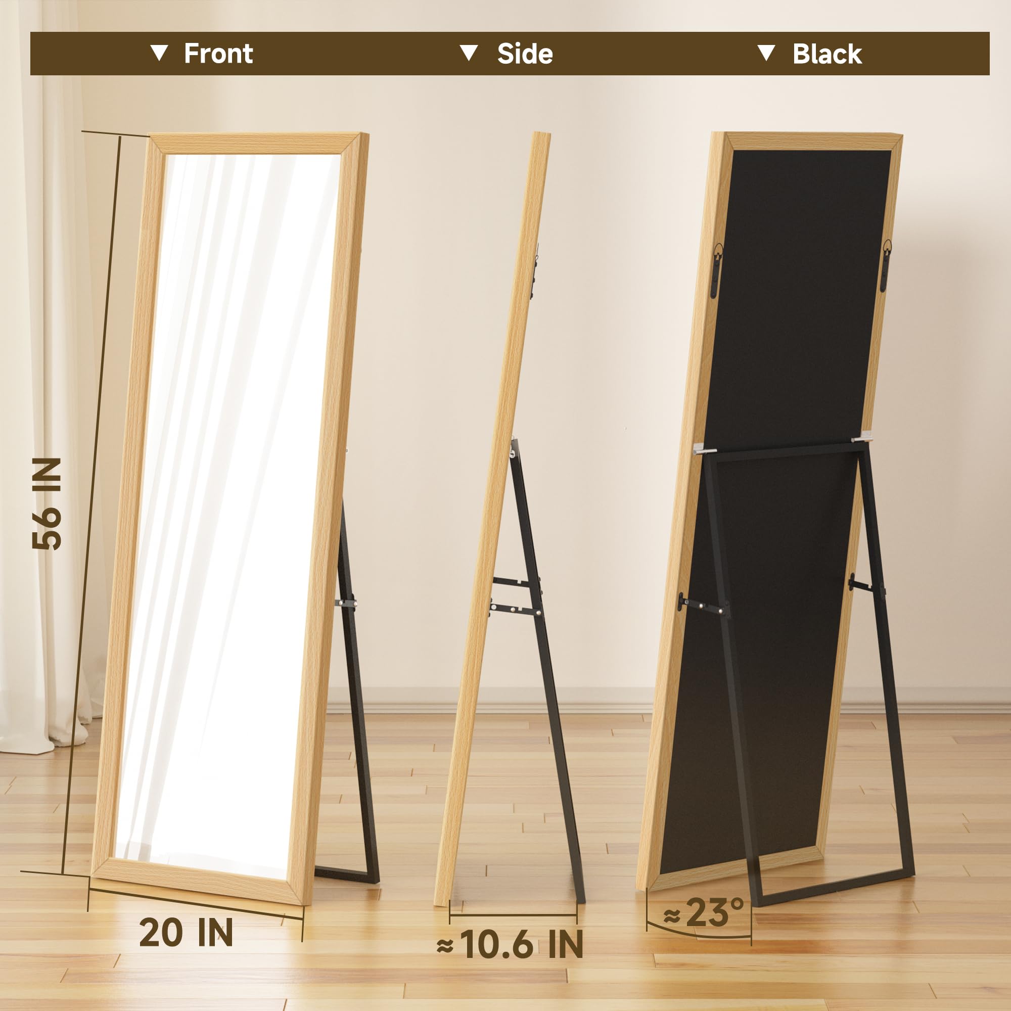 Full Length Standing Mirror with Wooden Frame