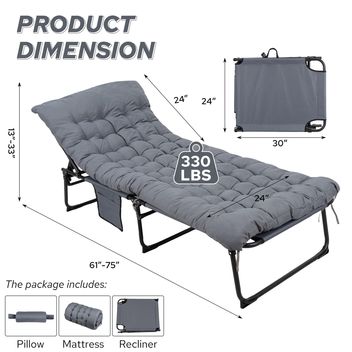 Ahsuname Tanning Chair with Face Hole, 5-Position Adjustable Backrest Beach Lounge Chair with Pillow, Side Pocket & Padded Cushion for Outdoor Patio Pool Lawn Deck, Grey