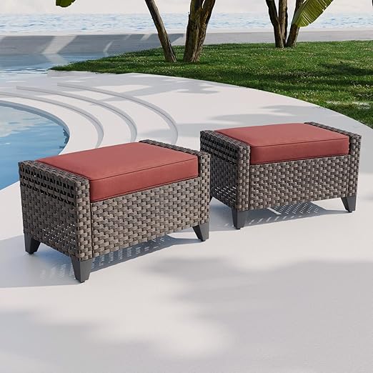 Outdoor Wicker Ottoman Set (2-Piece)