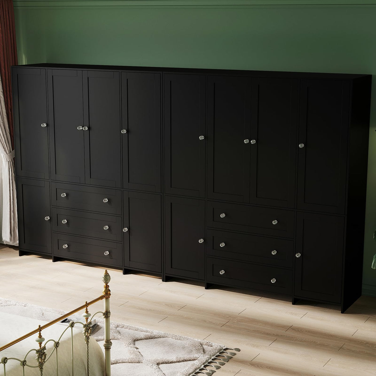 Black Mirrored Wardrobe with Drawers