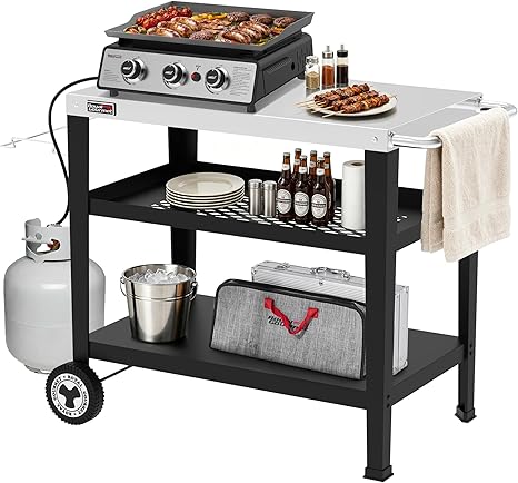 3-Tier Outdoor BBQ Cart with Wind Guard